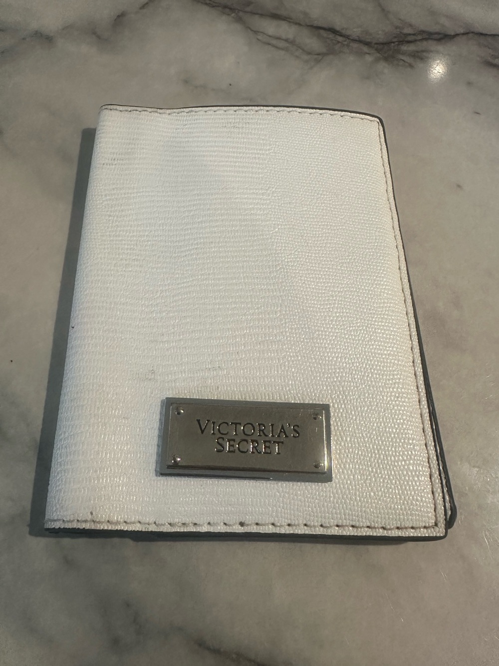 Victoria's Secret White Textured Passport Wallet with Metal Logo